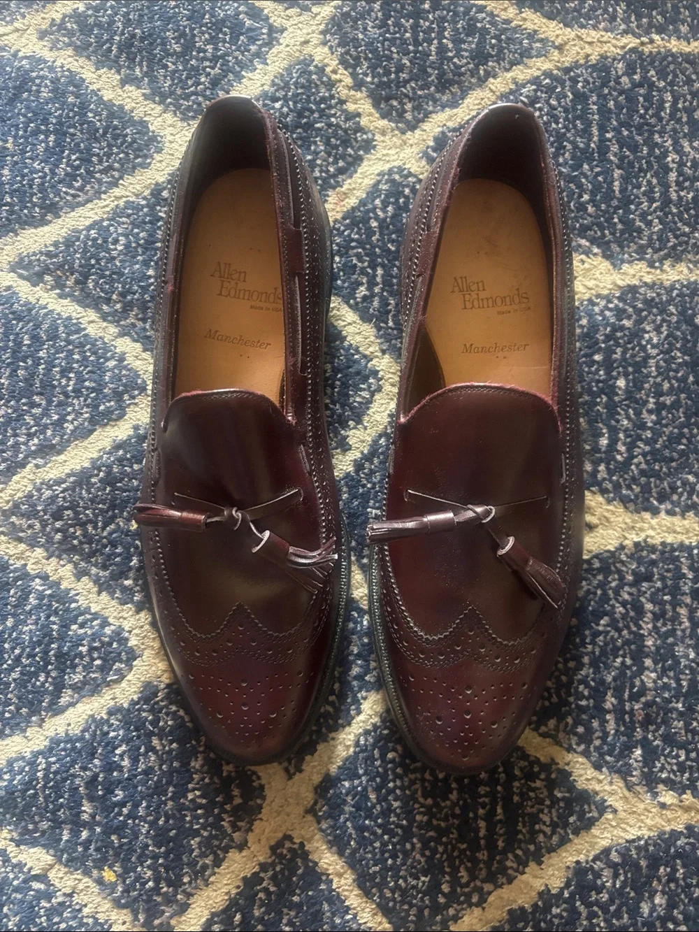 Allen Edmonds Burgundy Leather Tassel Wingtip Loafers